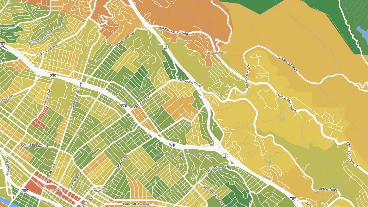 Redwood Heights, Oakland, CA Map of Drug-Related Crime Rates