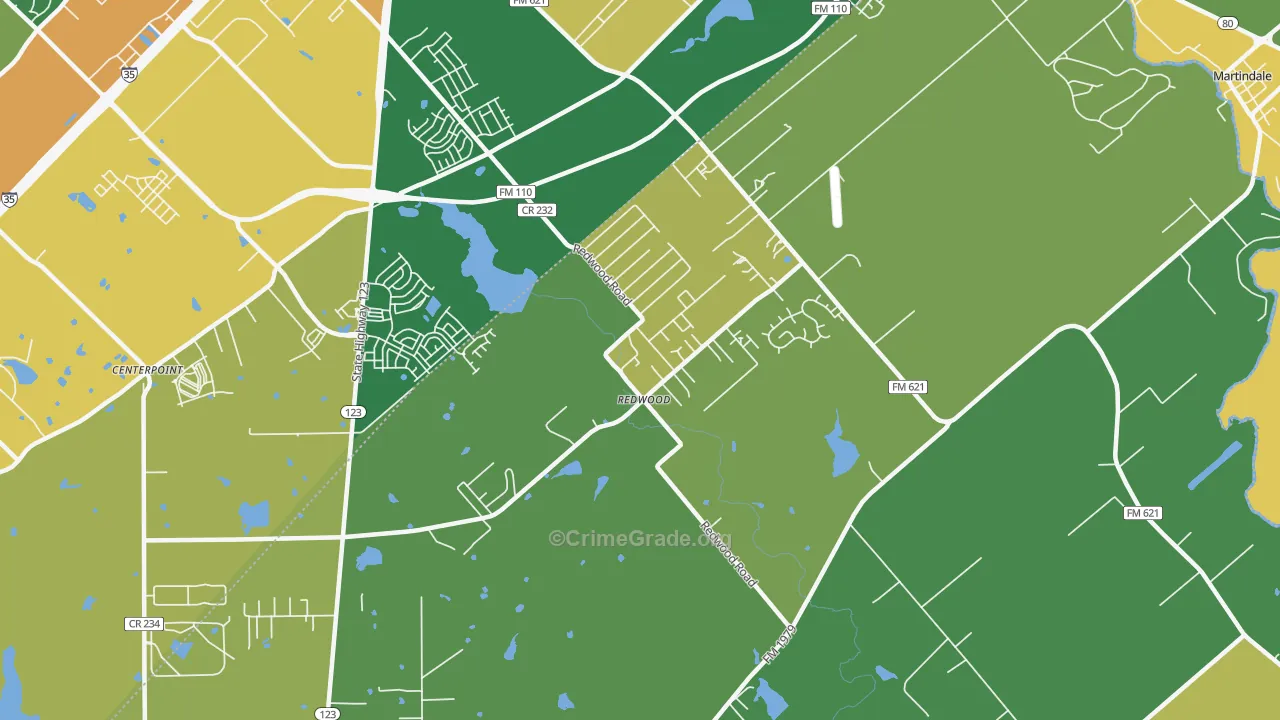 Redwood, TX Map of Drug-Related Crime Rates