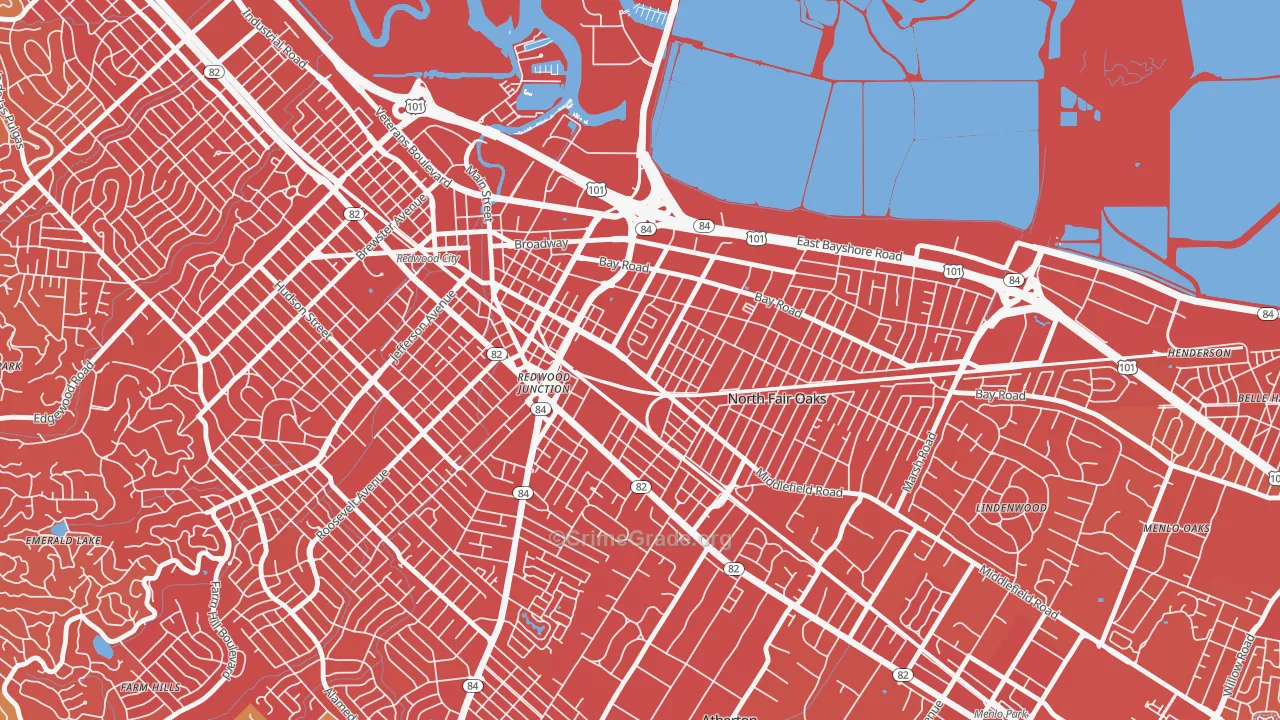 Redwood Village, Redwood City, CA Map of Drug-Related Crime Rates