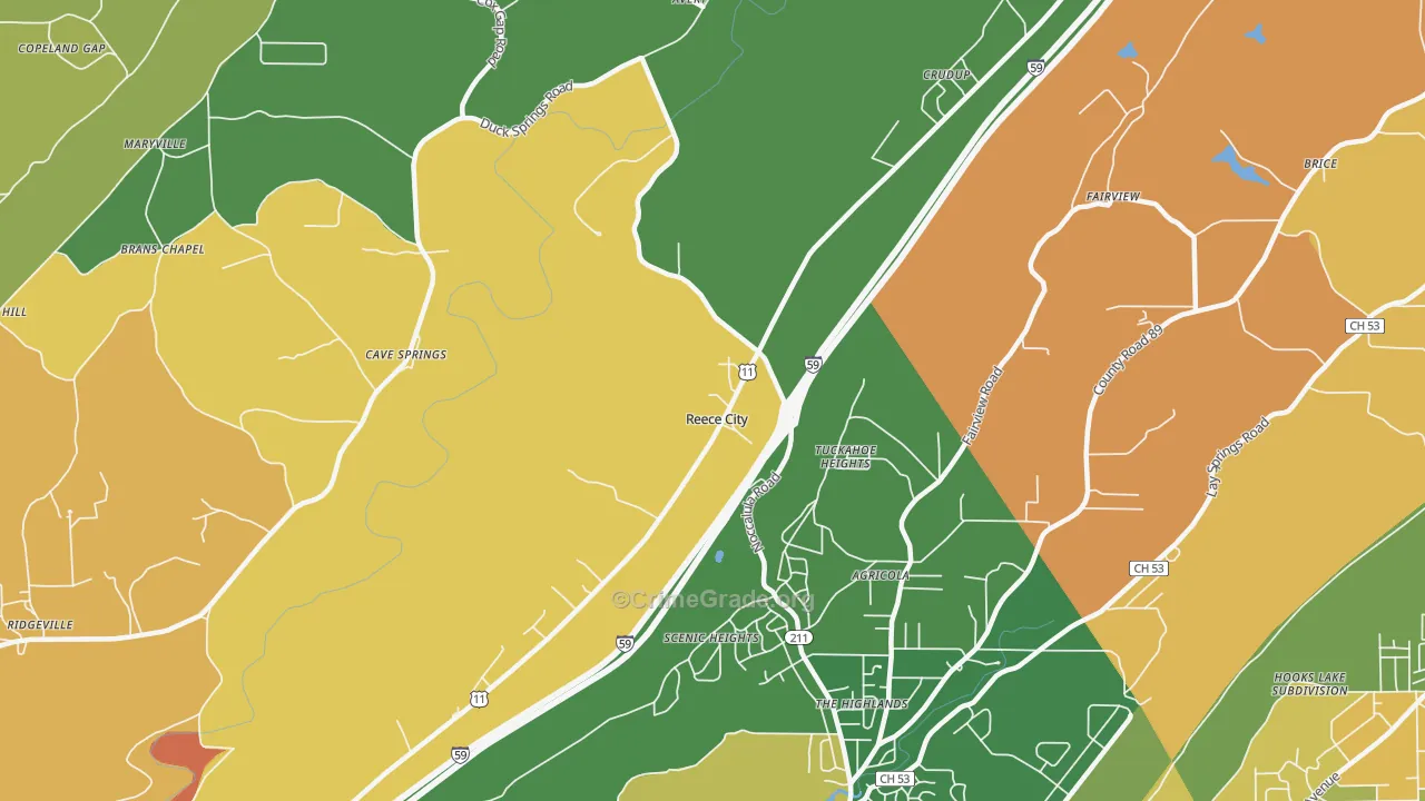 Reece City, AL Map of Drug-Related Crime Rates