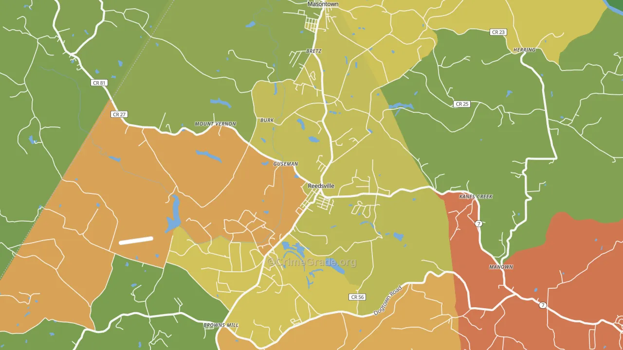 Reedsville, WV Map of Drug-Related Crime Rates