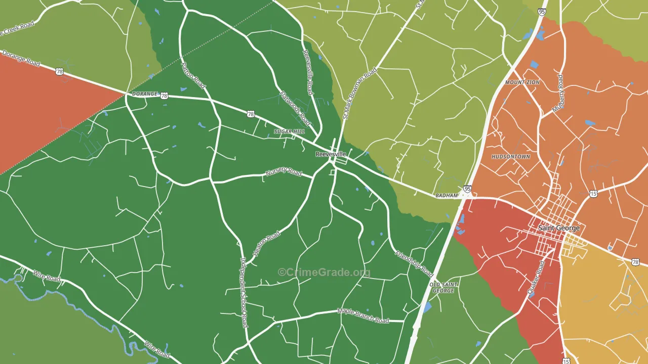 Reevesville, SC Map of Drug-Related Crime Rates