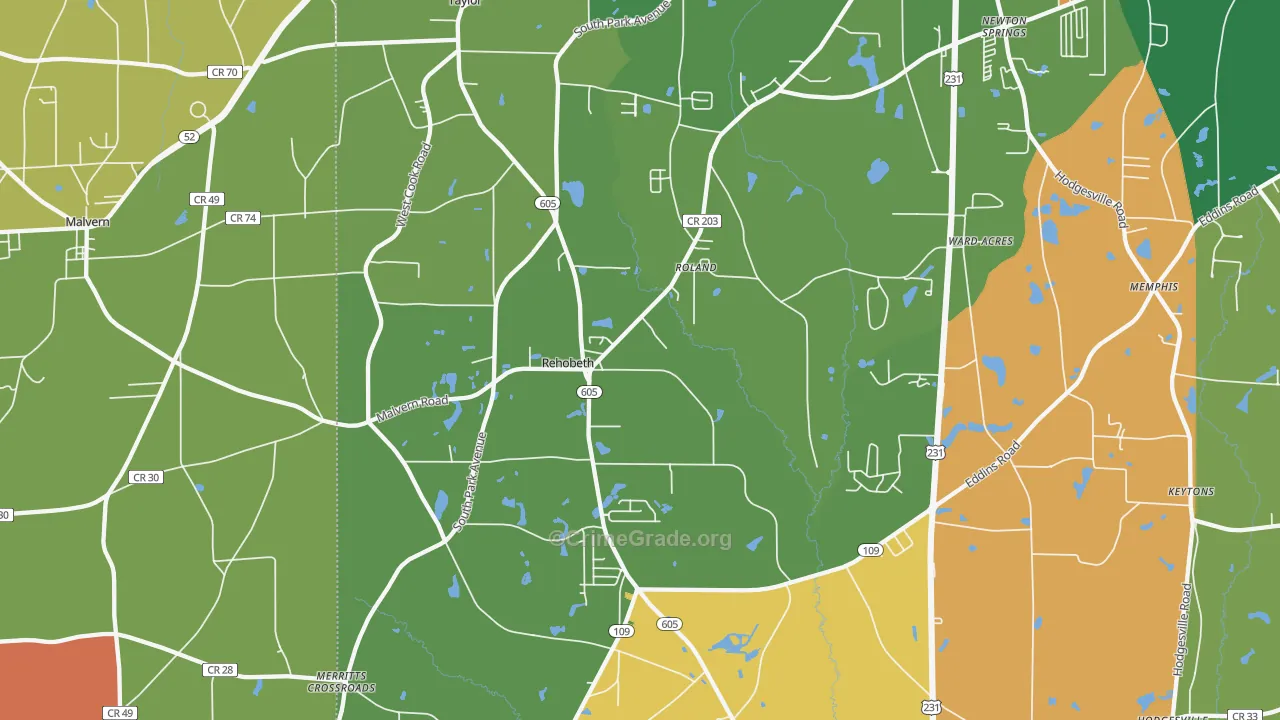Rehobeth, AL Map of Drug-Related Crime Rates