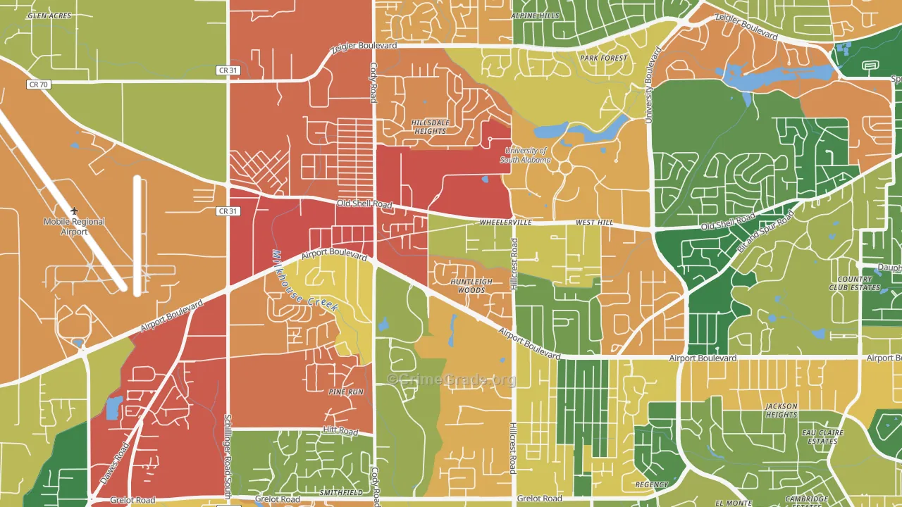Reichlieu, Mobile, AL Map of Drug-Related Crime Rates