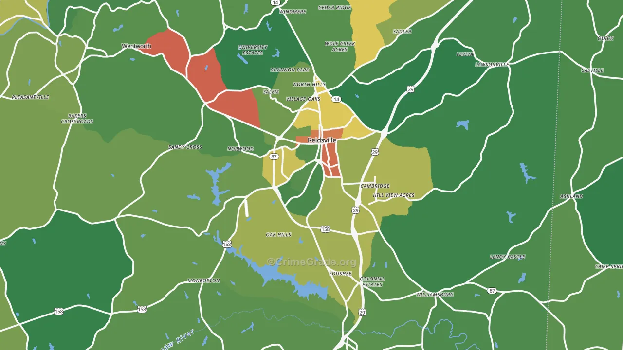 Reidsville, NC Map of Drug-Related Crime Rates