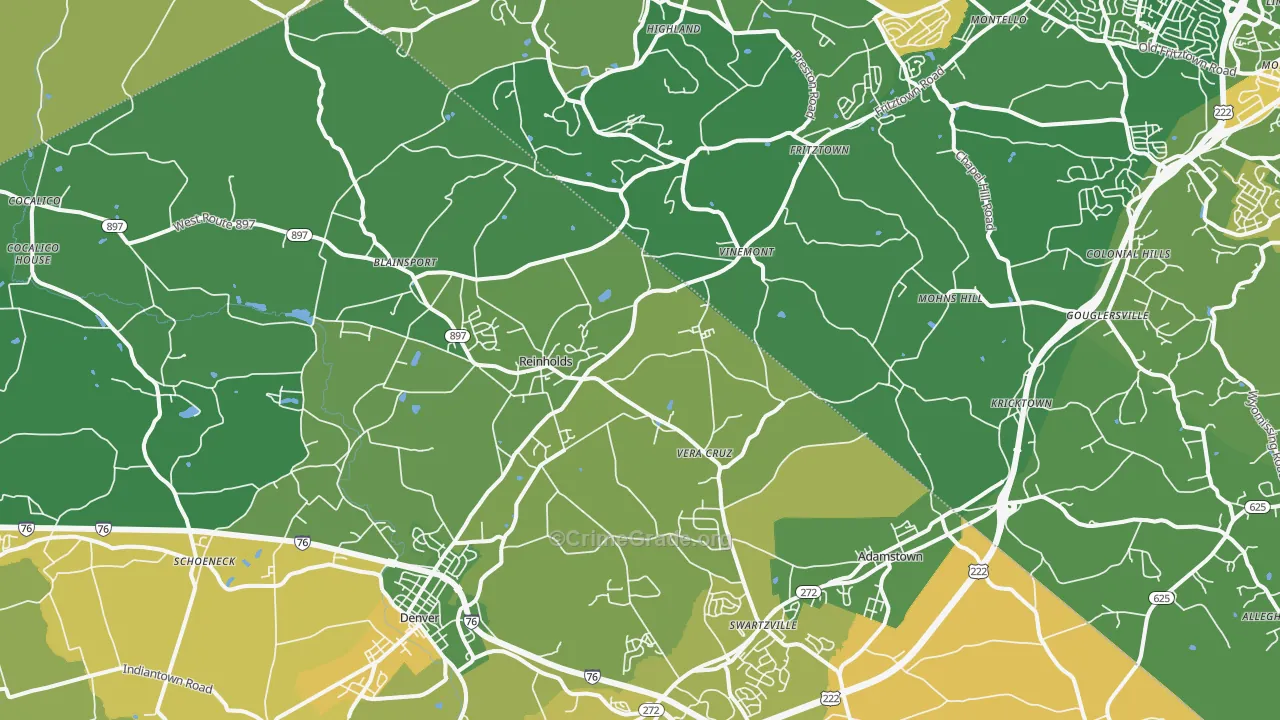 Reinholds, PA Map of Drug-Related Crime Rates