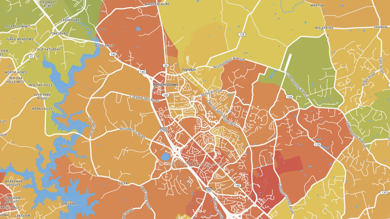 Reisterstown, MD Map of Drug-Related Crime Rates