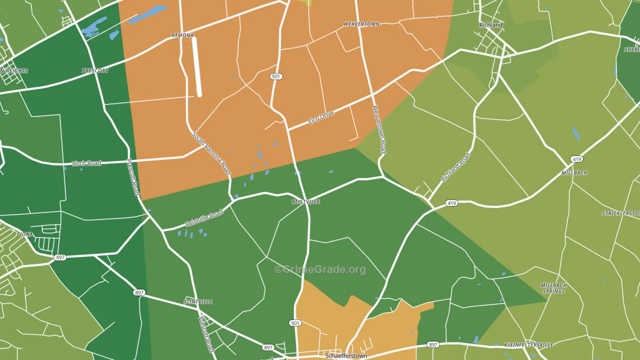 Reistville, PA Map of Drug-Related Crime Rates