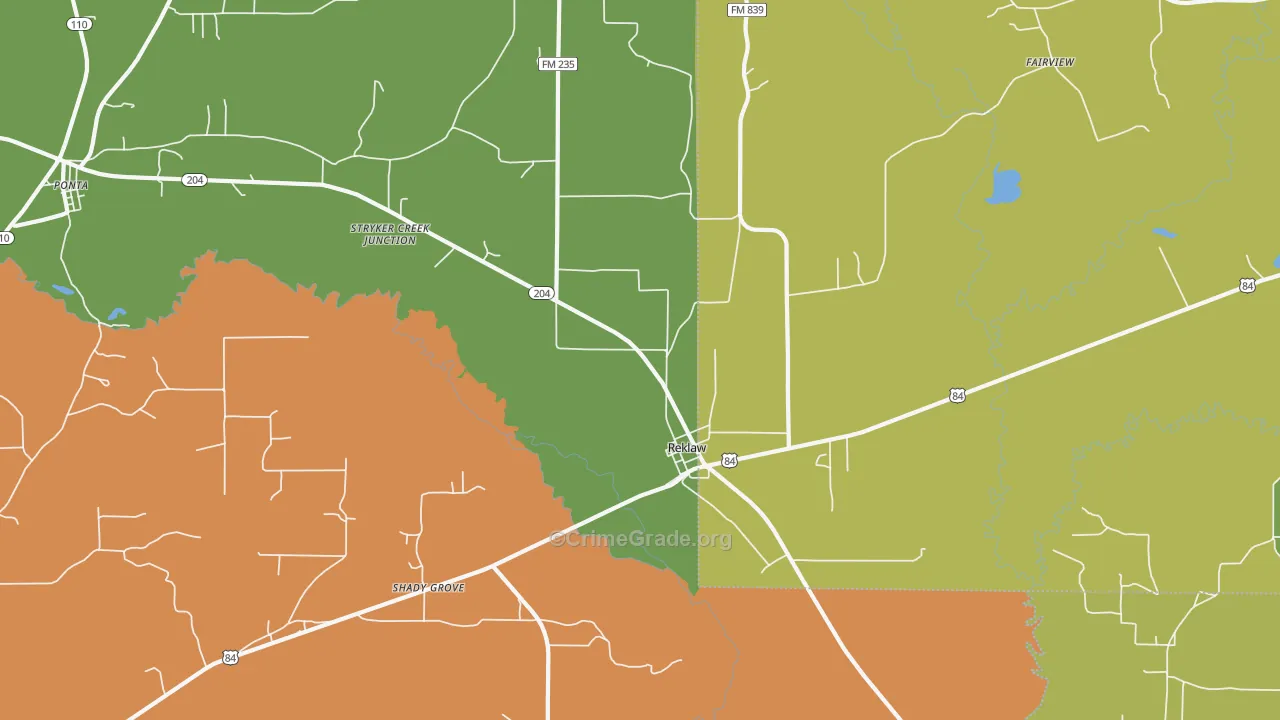 Reklaw, TX Map of Drug-Related Crime Rates