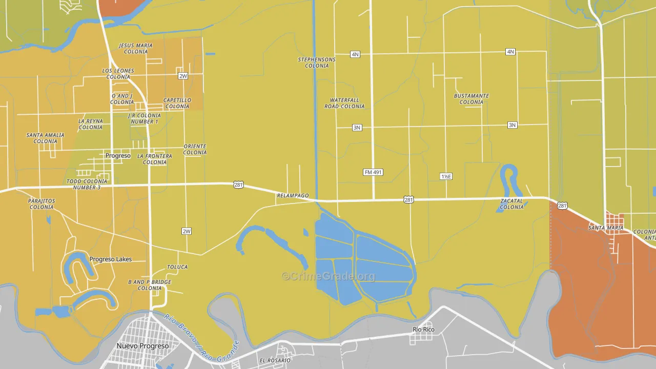 Relampago, TX Map of Drug-Related Crime Rates