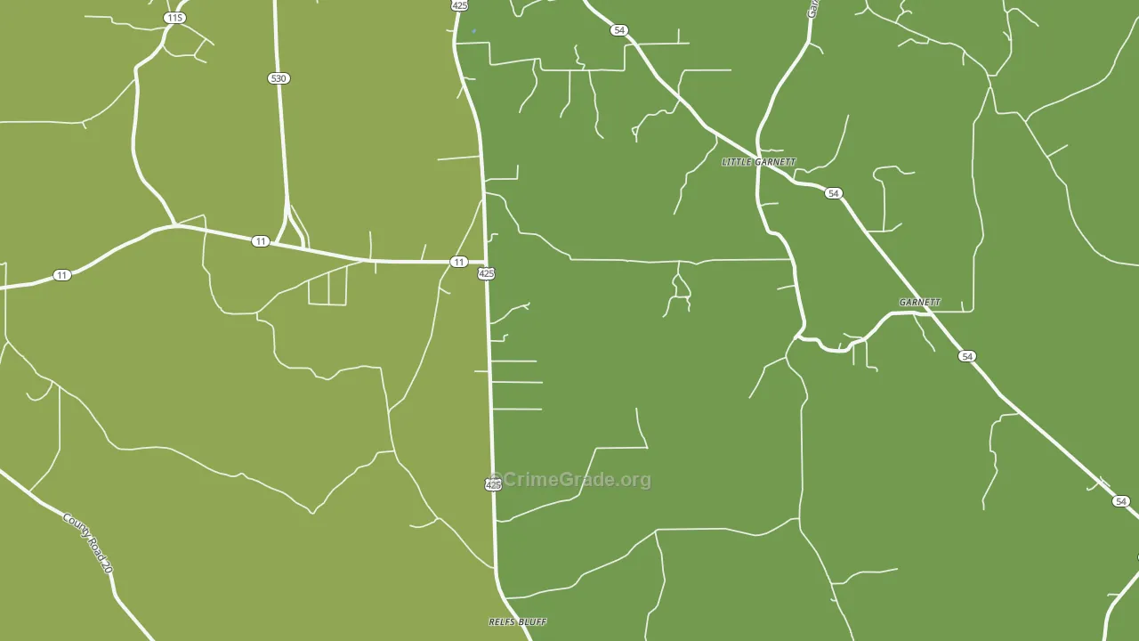 Relfs Bluff, AR Map of Drug-Related Crime Rates