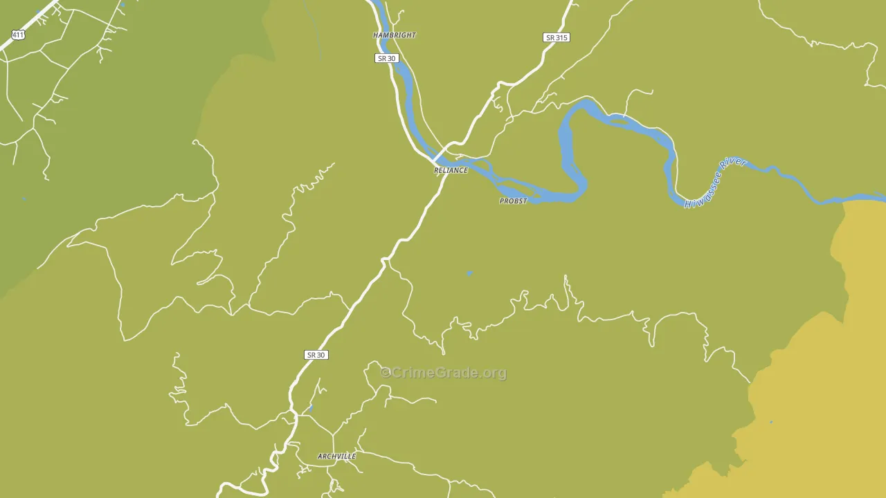 Reliance, TN Map of Drug-Related Crime Rates