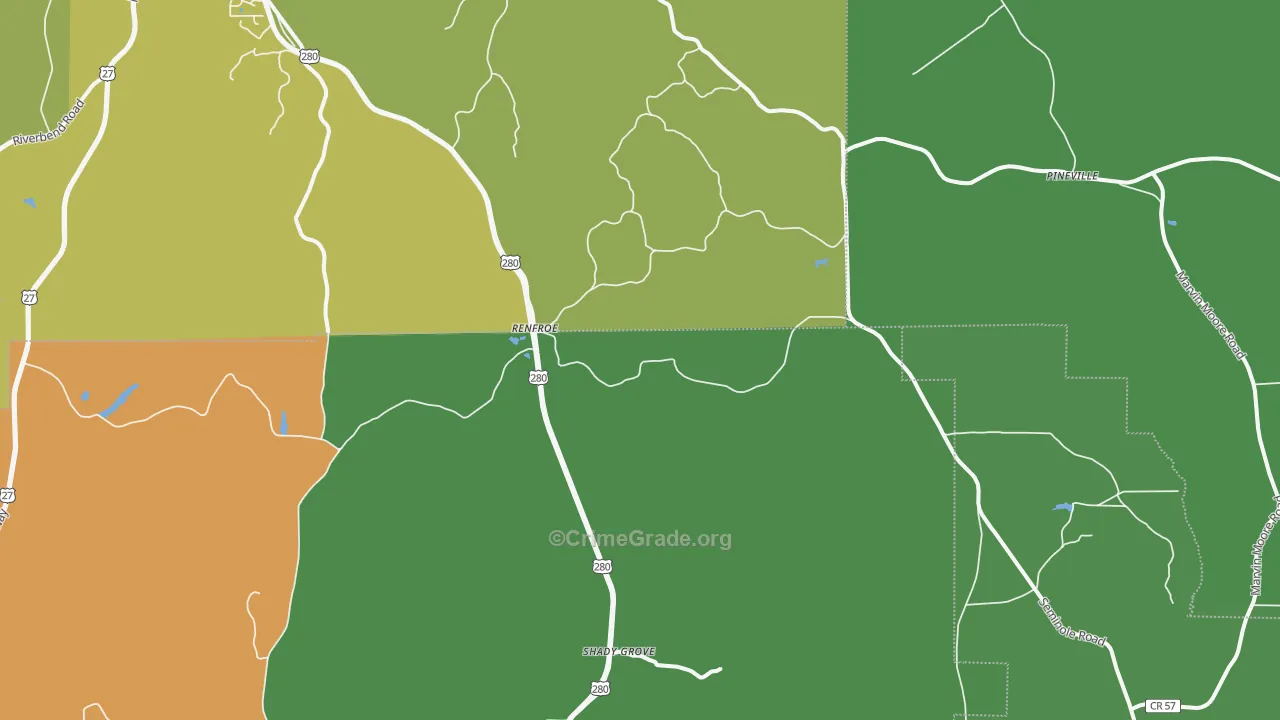 Renfroe, GA Map of Drug-Related Crime Rates