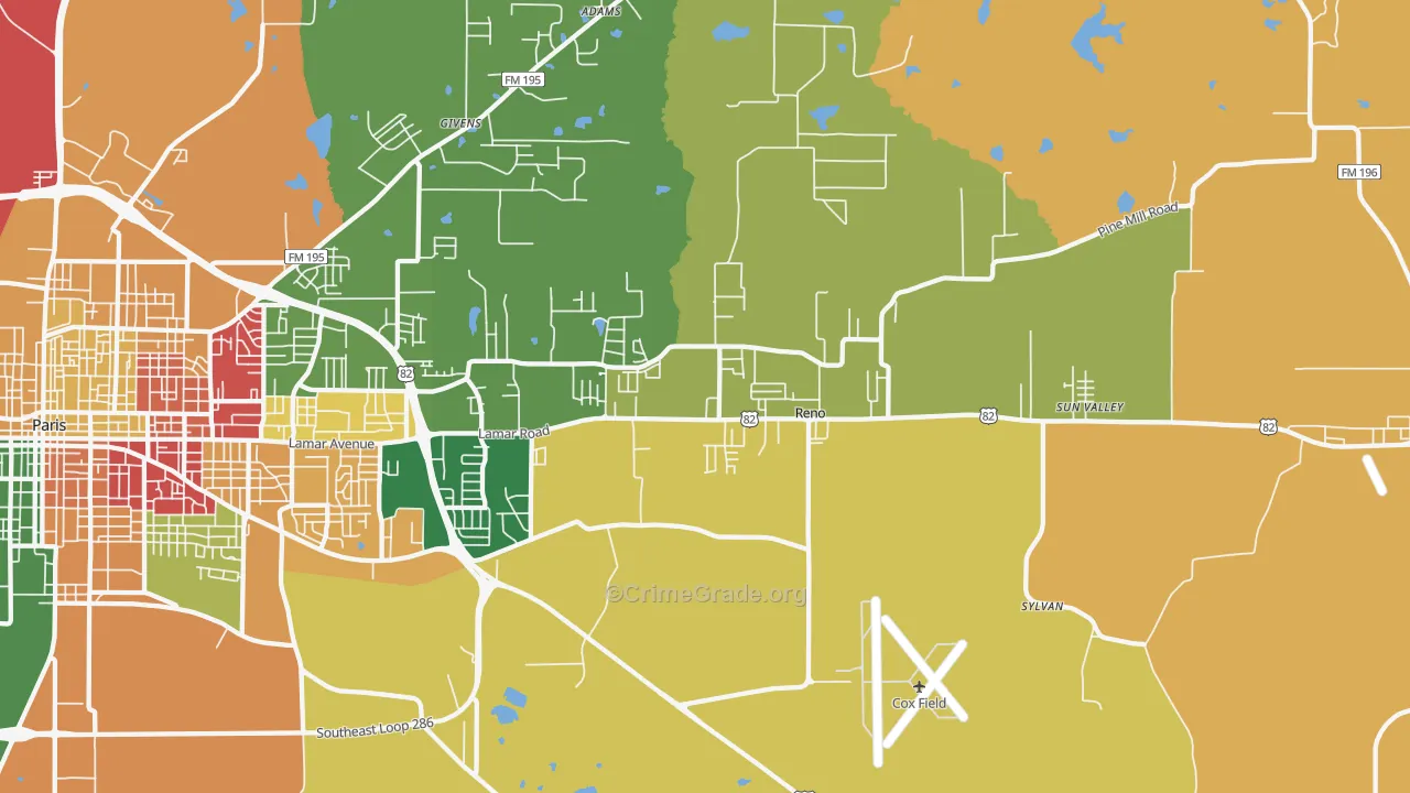 Reno, TX Map of Drug-Related Crime Rates