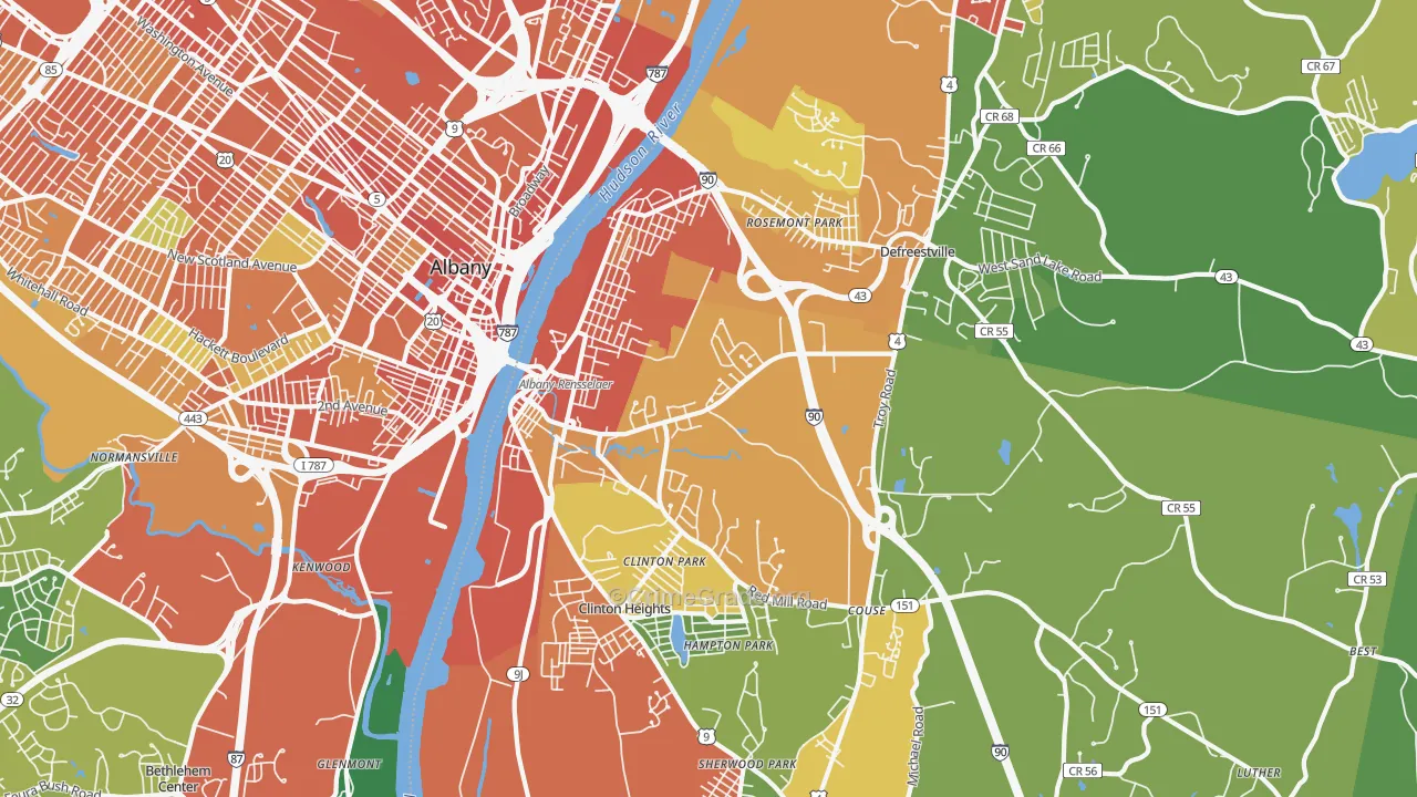 Rensselaer, NY Map of Drug-Related Crime Rates
