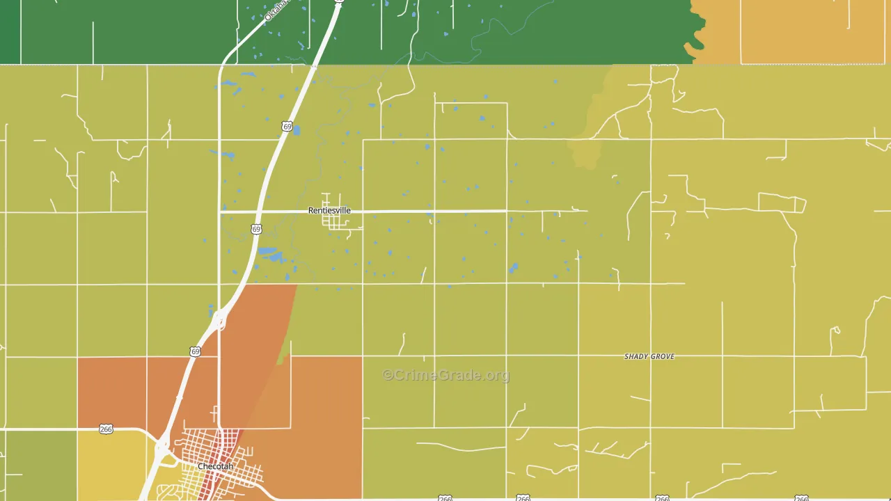 Rentiesville, OK Map of Drug-Related Crime Rates