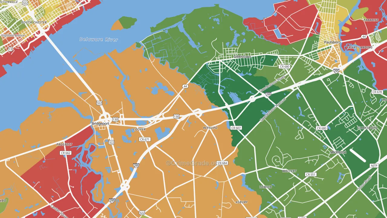 Repaupo, NJ Map of Drug-Related Crime Rates