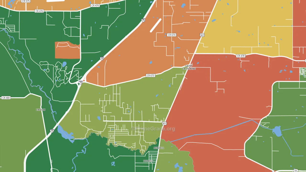 Rerdell, FL Map of Drug-Related Crime Rates