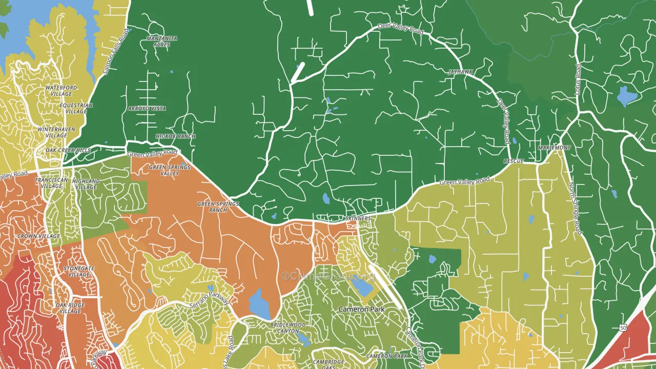 Rescue, CA Map of Drug-Related Crime Rates