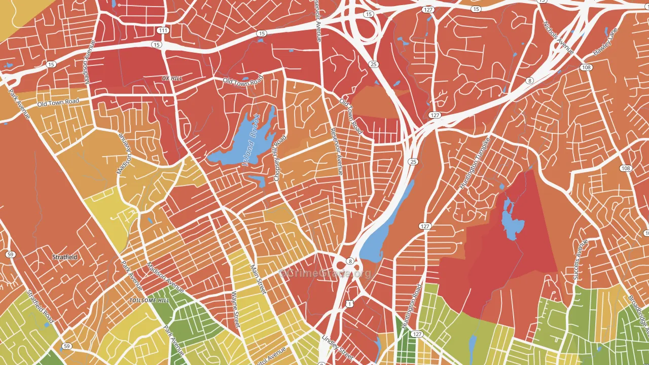 Reservoir-Whiskey Hill, Bridgeport, CT Map of Drug-Related Crime Rates
