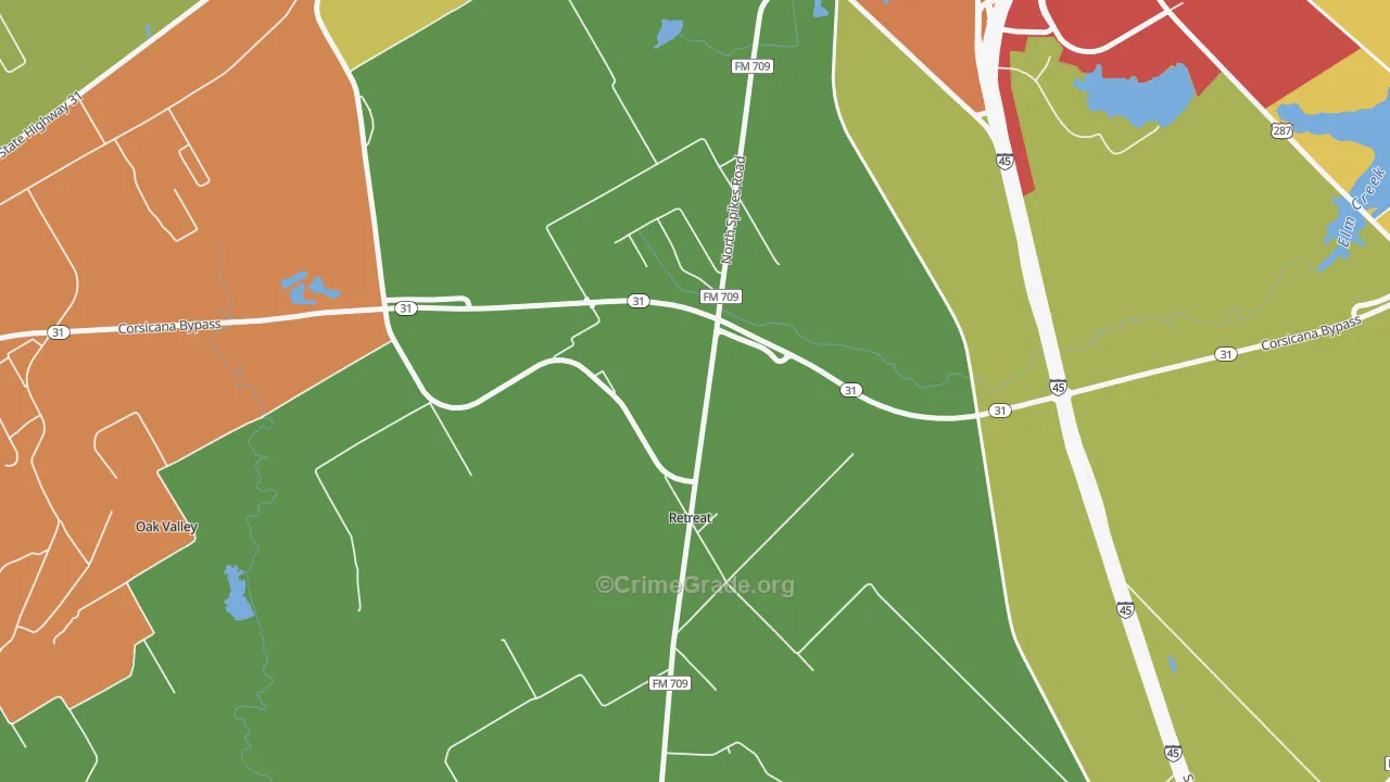 Retreat, TX Map of Drug-Related Crime Rates