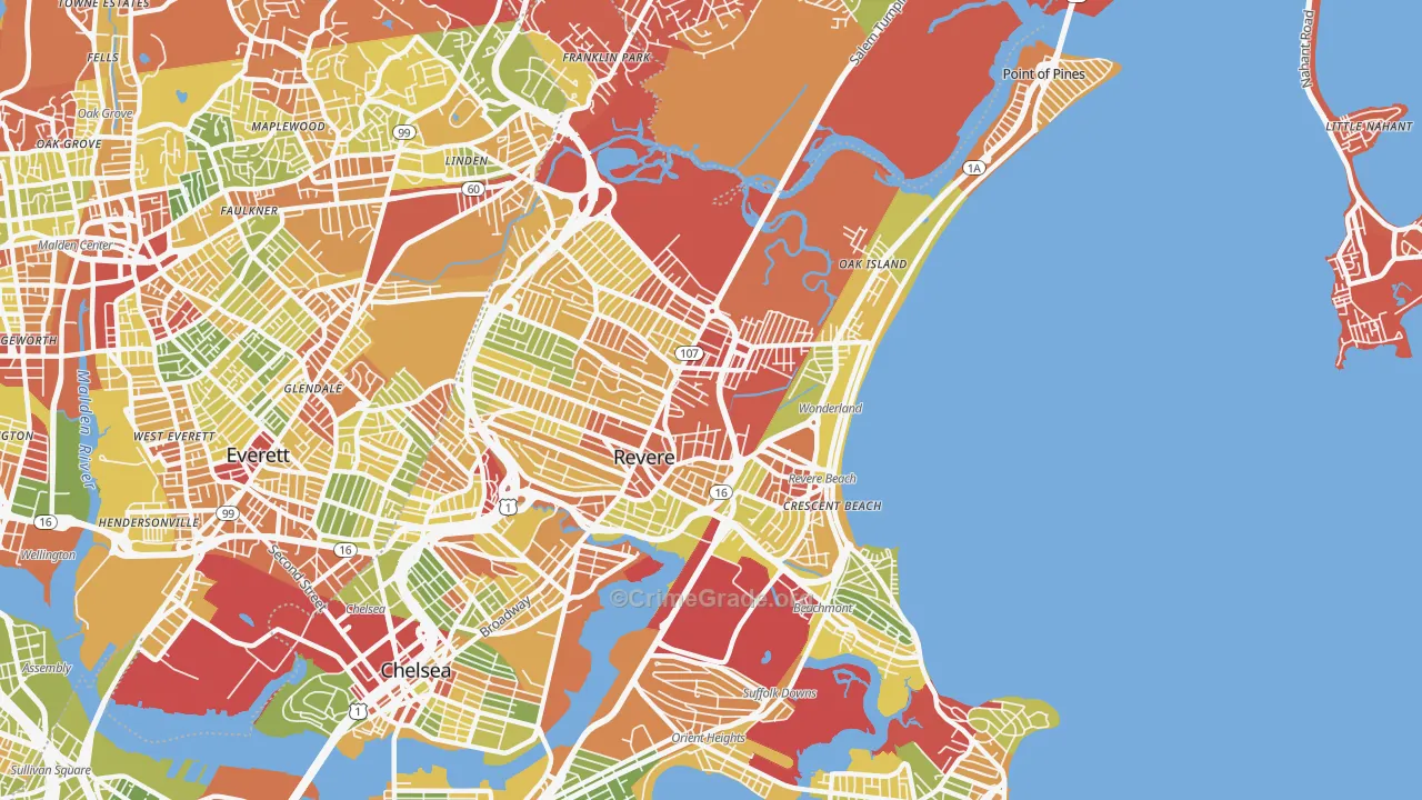 Revere, MA Map of Drug-Related Crime Rates