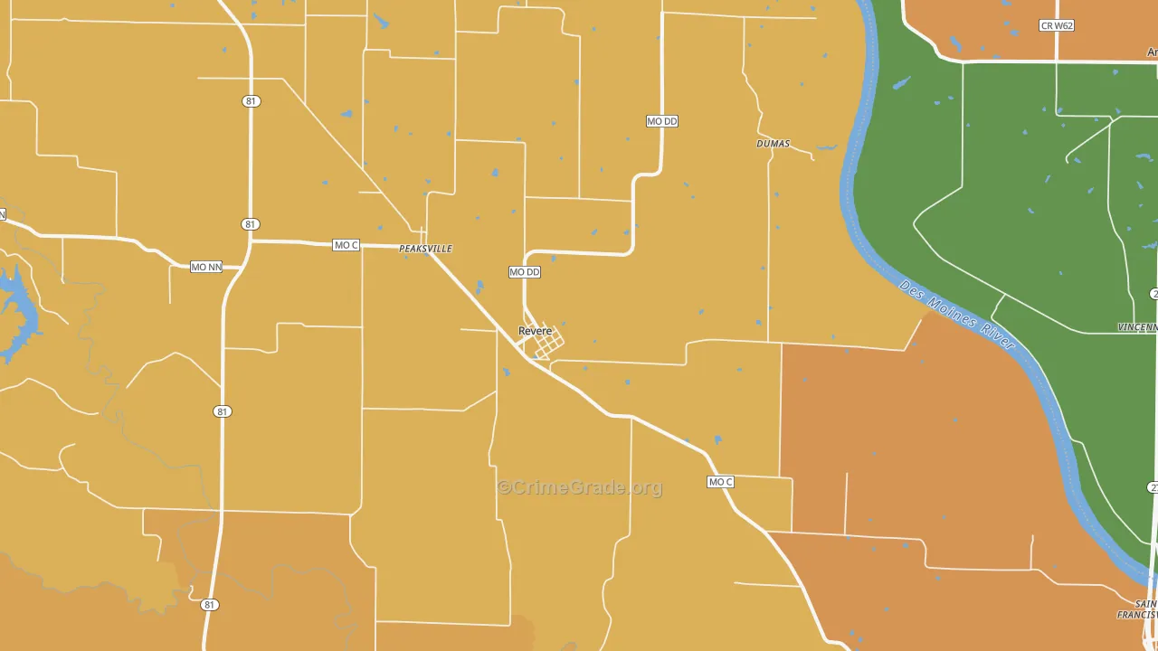 Revere, MO Map of Drug-Related Crime Rates