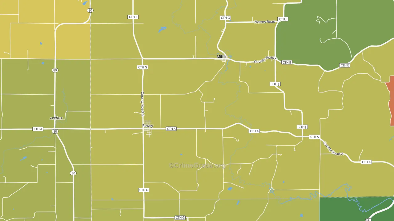 Rewey, WI Map of Drug-Related Crime Rates