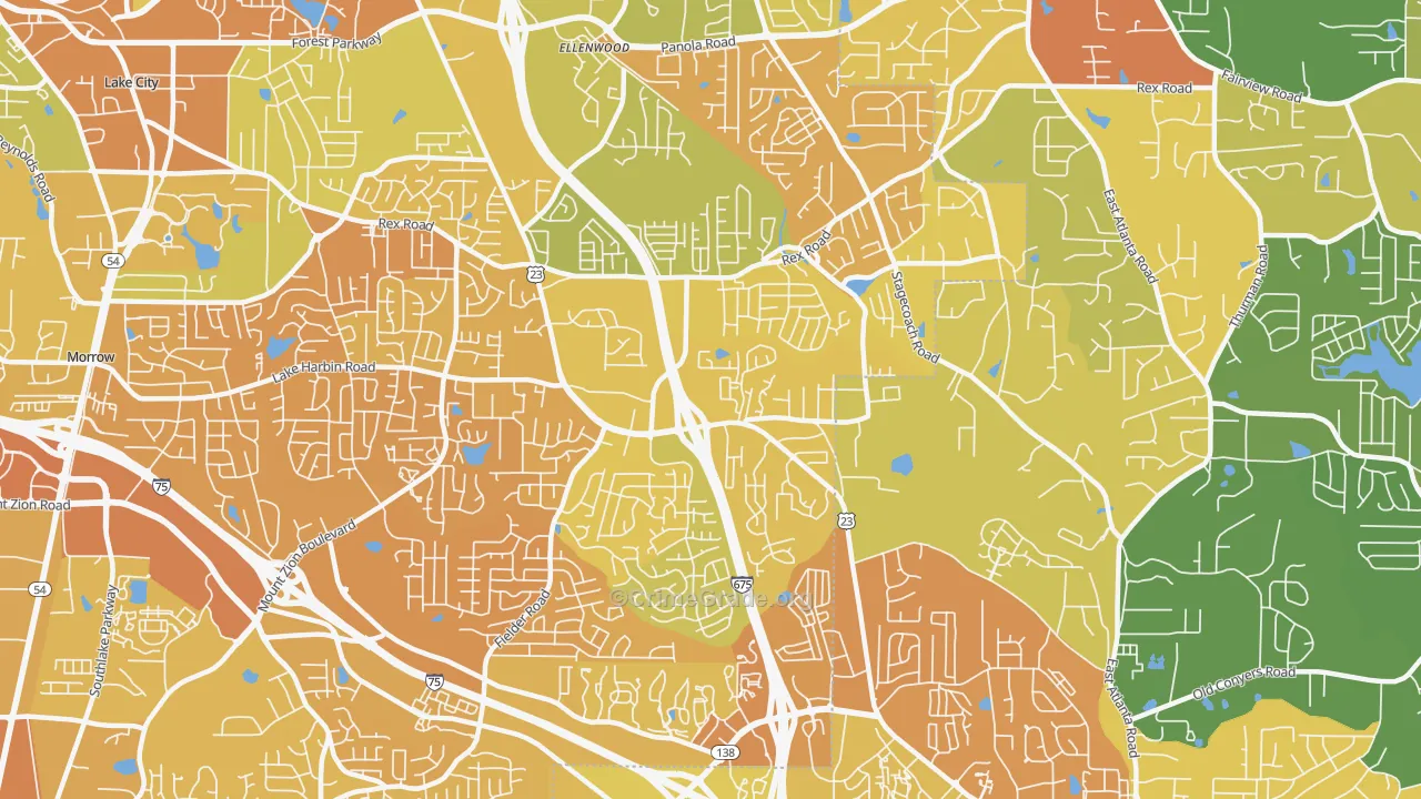 Rex, GA Map of Drug-Related Crime Rates