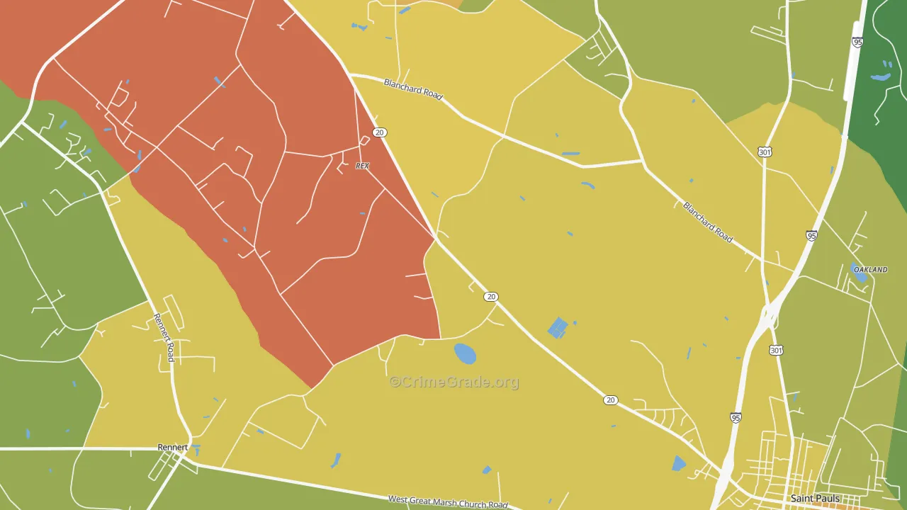 Rex, NC Map of Drug-Related Crime Rates