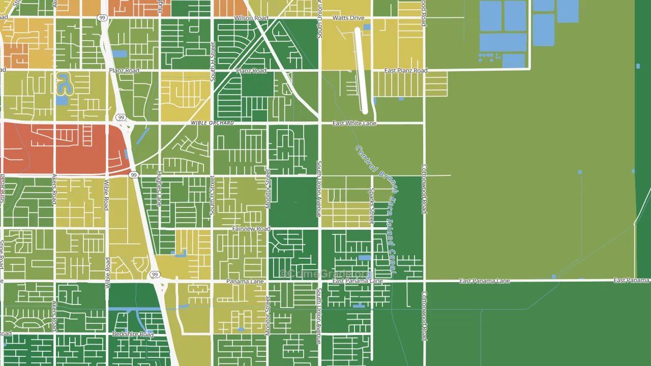 Rexland Acres, Bakersfield, CA Map of Drug-Related Crime Rates