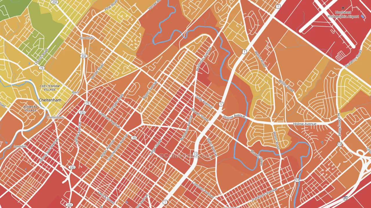 Rhawnhurst, Philadelphia, PA Map of Drug-Related Crime Rates