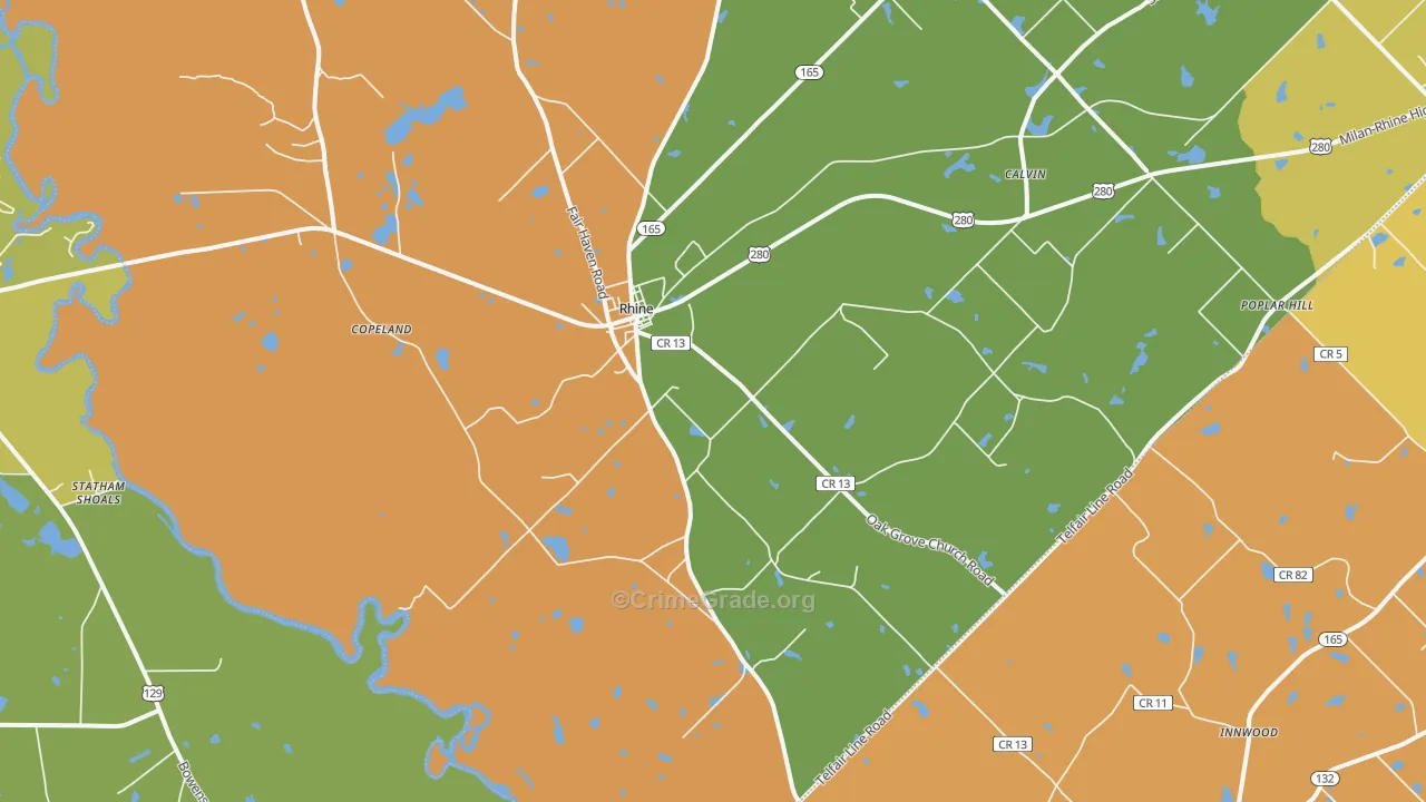 Rhine, GA Map of Drug-Related Crime Rates