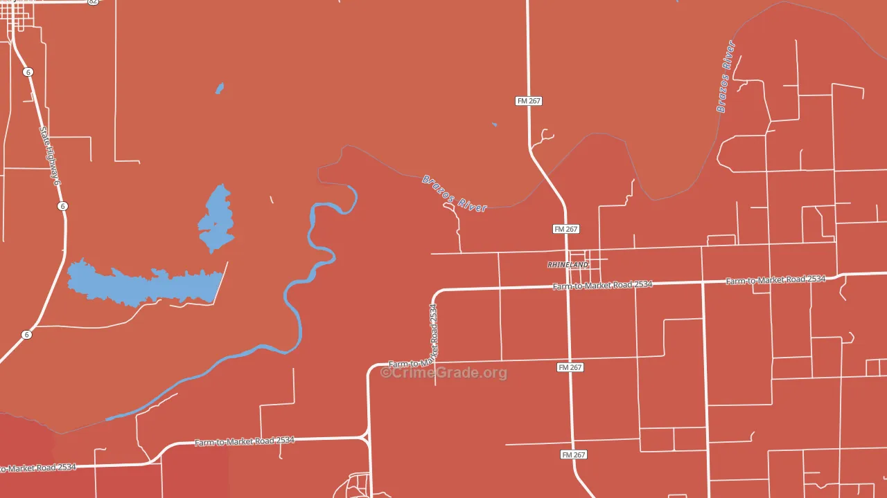 Rhineland, TX Map of Drug-Related Crime Rates