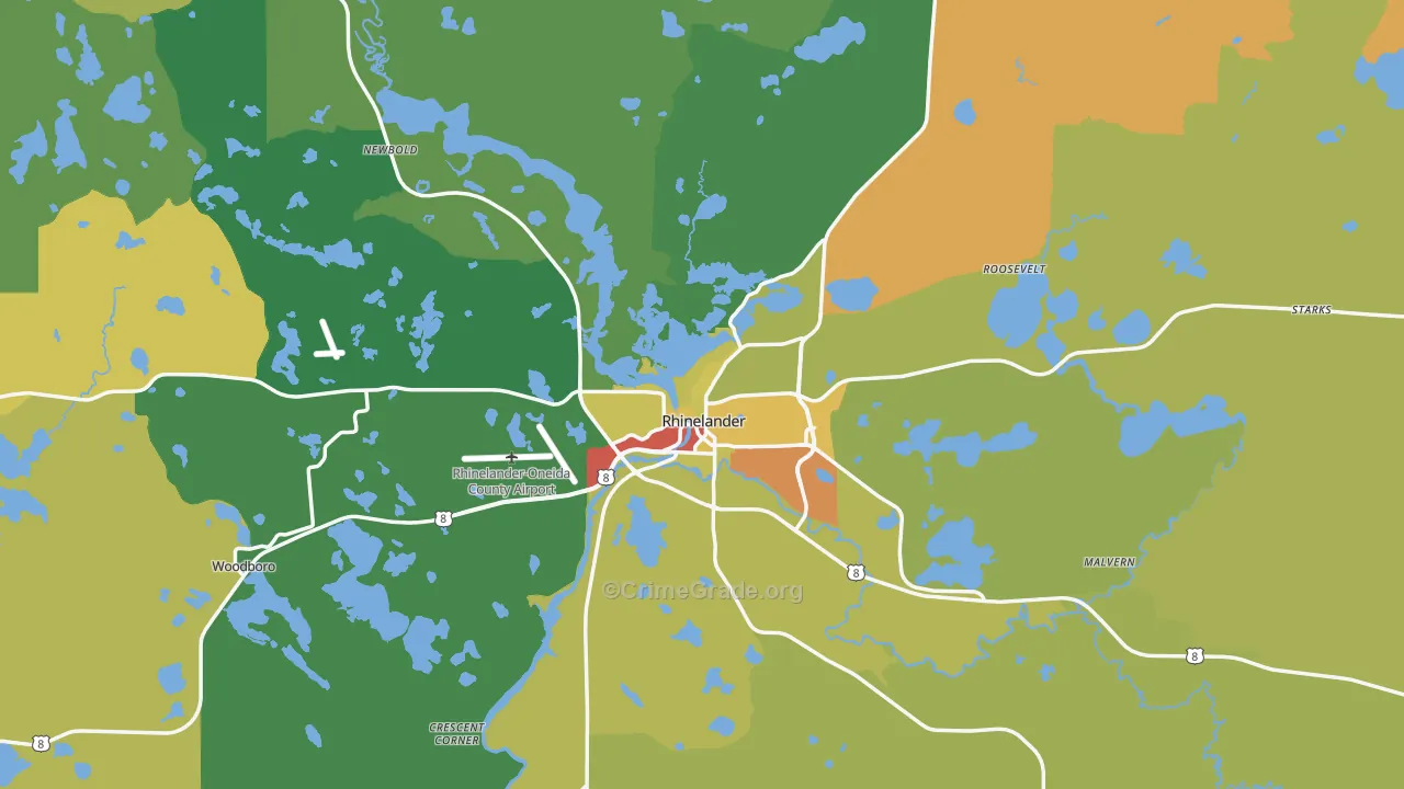 Rhinelander, WI Map of Drug-Related Crime Rates