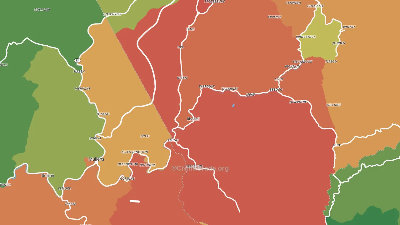 Rhodell, WV Map of Drug-Related Crime Rates