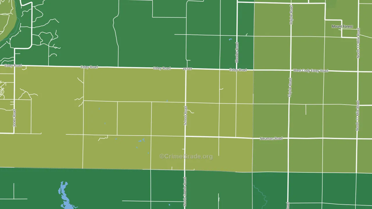 Rhodes, MI Map of Drug-Related Crime Rates