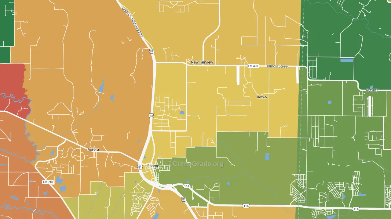 Rhome, TX Map of Drug-Related Crime Rates