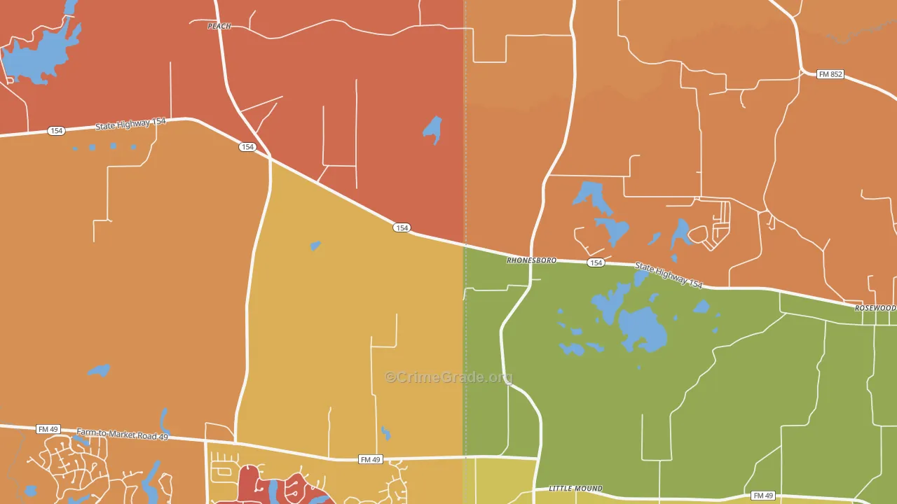 Rhonesboro, TX Map of Drug-Related Crime Rates