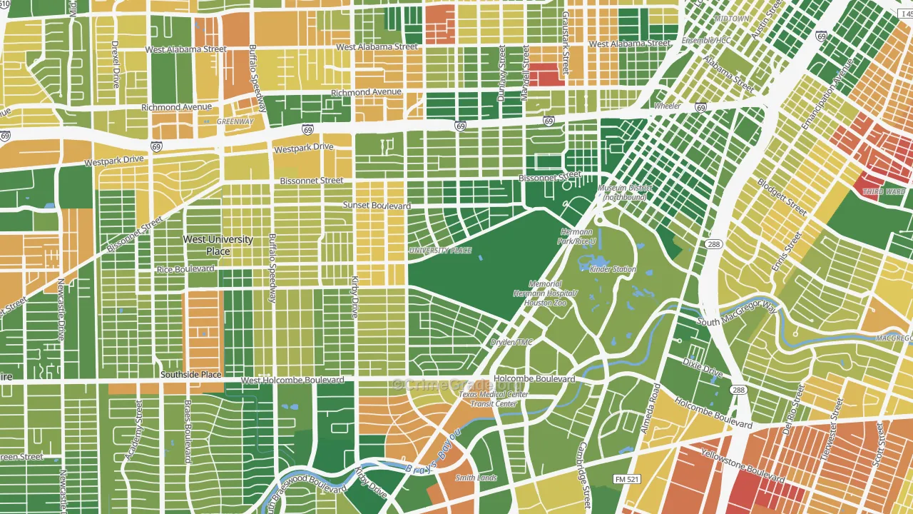 Rice, Houston, TX Map of Drug-Related Crime Rates