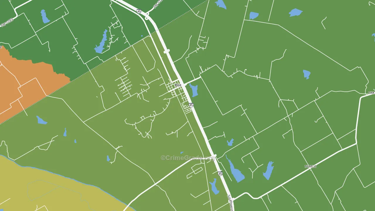 Rice, TX Map of Drug-Related Crime Rates