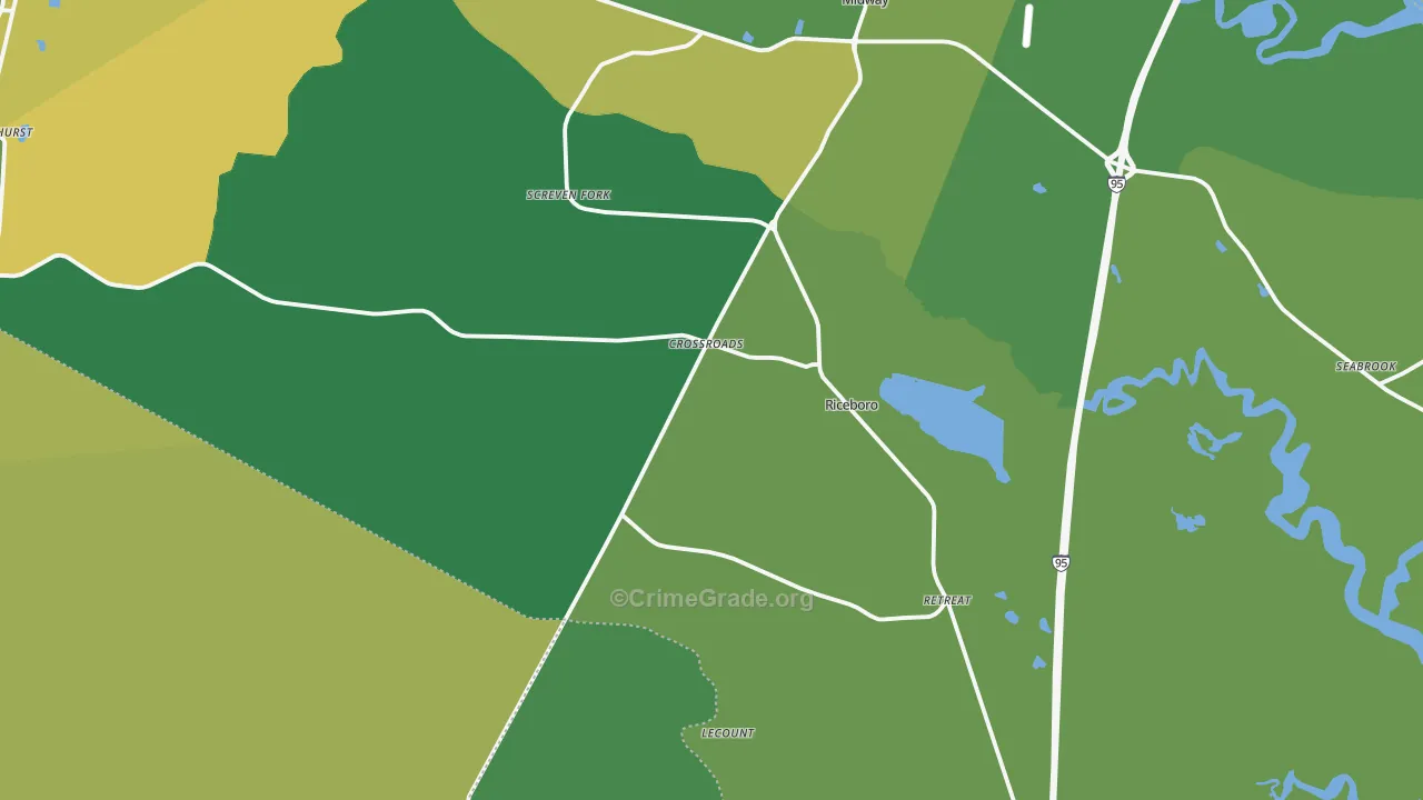 Riceboro, GA Map of Drug-Related Crime Rates