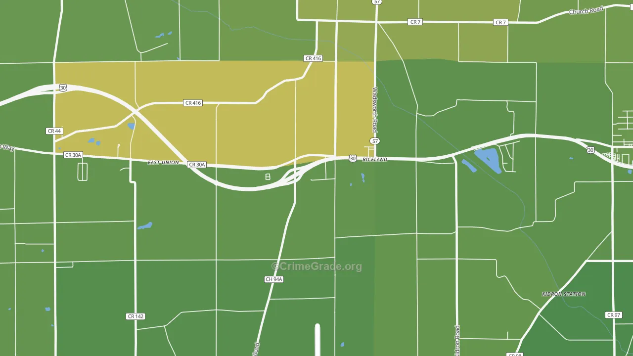 Riceland, OH Map of Drug-Related Crime Rates