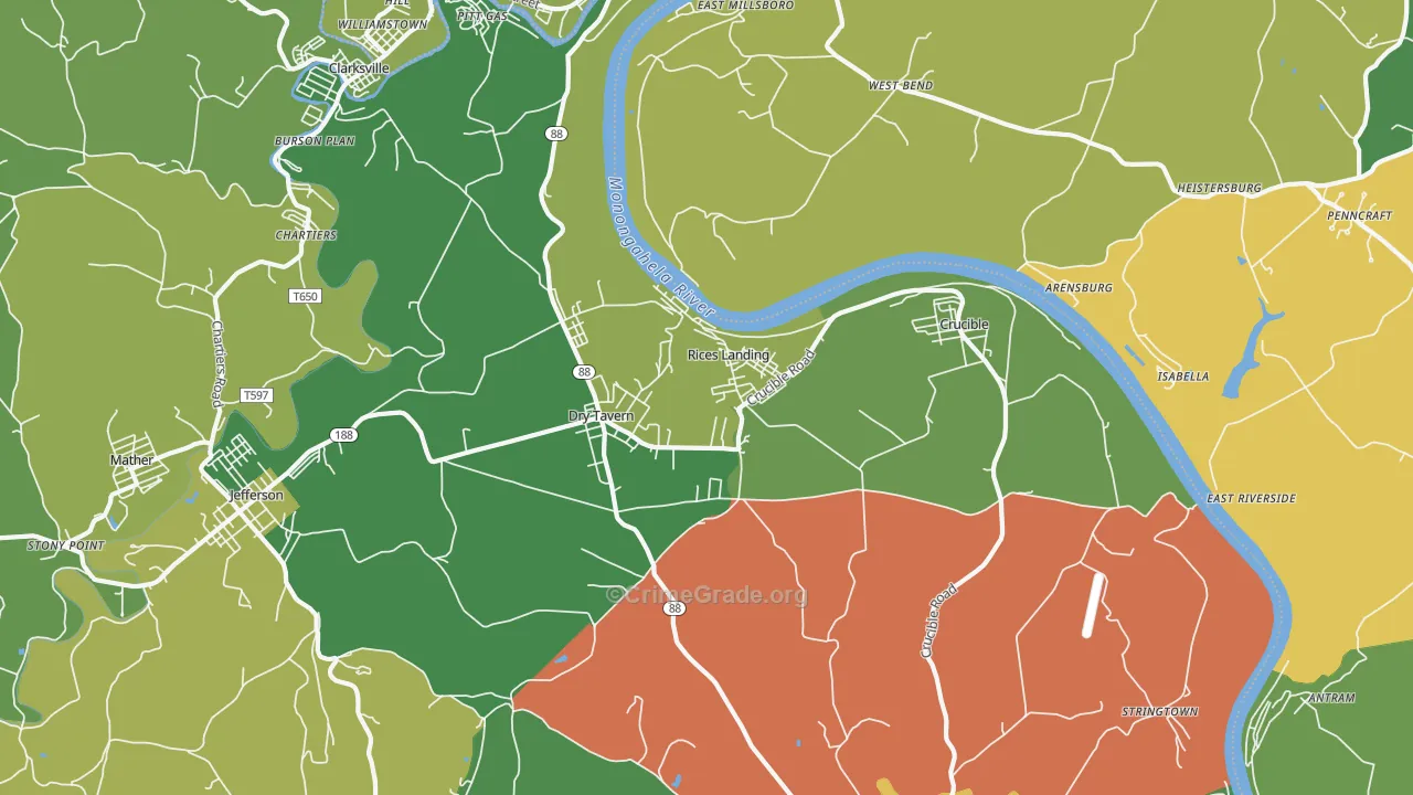 Rices Landing, PA Map of Drug-Related Crime Rates