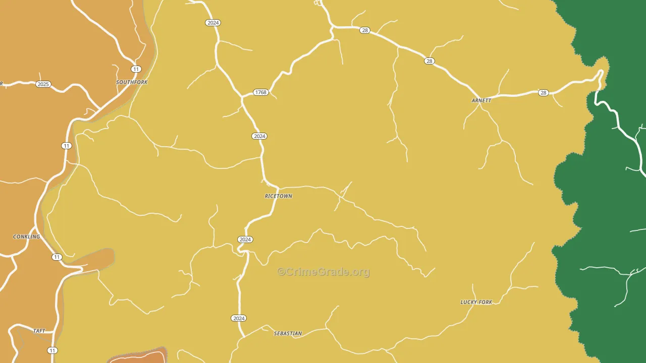 Ricetown, KY Map of Drug-Related Crime Rates