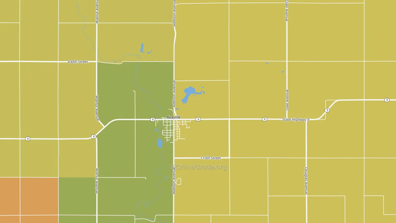 Riceville, IA Map of Drug-Related Crime Rates