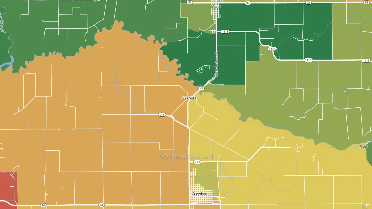Riceville, LA Map of Drug-Related Crime Rates
