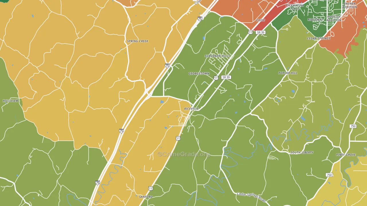 Riceville, TN Map of Drug-Related Crime Rates