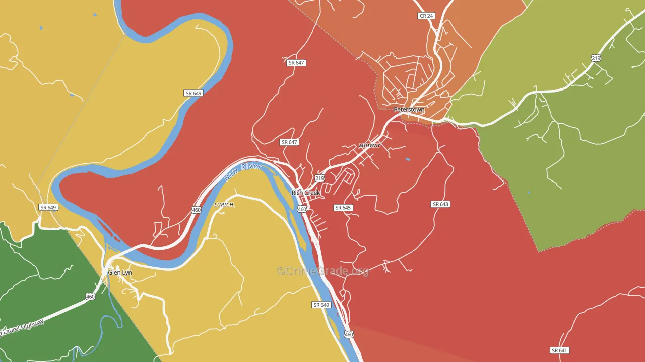 Rich Creek, VA Map of Drug-Related Crime Rates