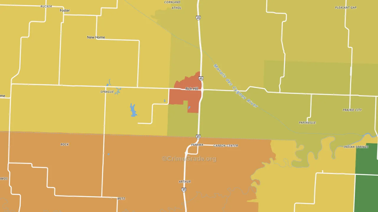 Rich Hill, MO Map of Drug-Related Crime Rates